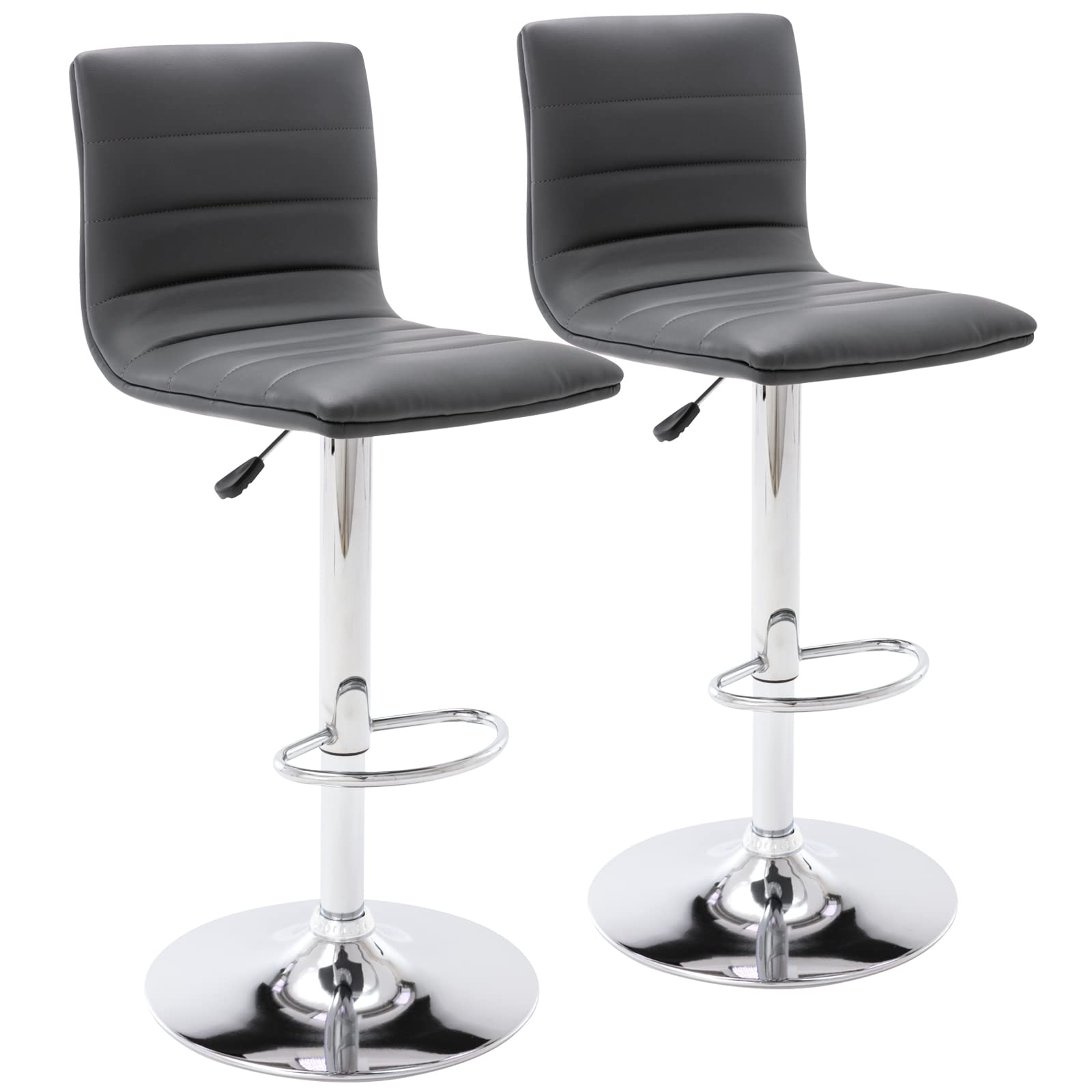 Vogue Furniture DirectPU Leather Bar Stools, Modern Square Adjustable Swivel Barstools with Back, Armless Airlift Counter Height Bar Chairs for Kitchen Dining Set of 2 (Grey)