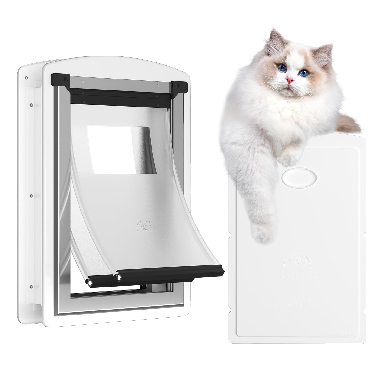 [MAVRICTECH] Cat Door for Door - Cat Door for Exterior & Interior Doors, Steel Frame, Magnetic Double Flaps, 2 Sliding Locks, Weather-Resistant, Fits