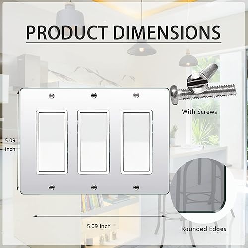 Miniatura 3 de 4 placas de interruptor de acrílico espejadas plateadas para interruptor de luz, placa de pared duradera cubierta de salida decorativa triple rocker