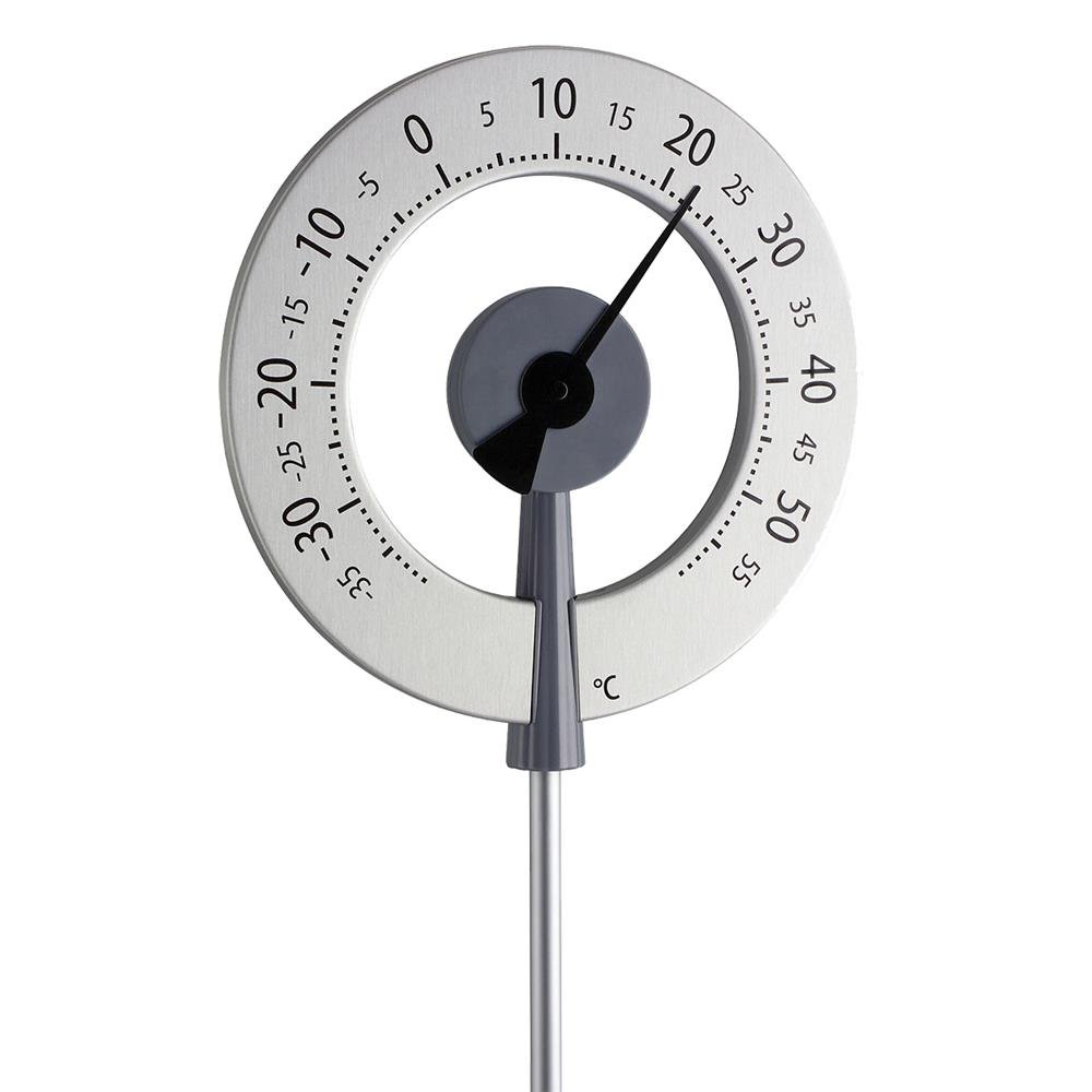 TFA Dostmann Thermomètre de jardin analogique Lollipop, 12.2055.10, thermomètre design, résistant aux intempéries, avec grands chiffres, gris