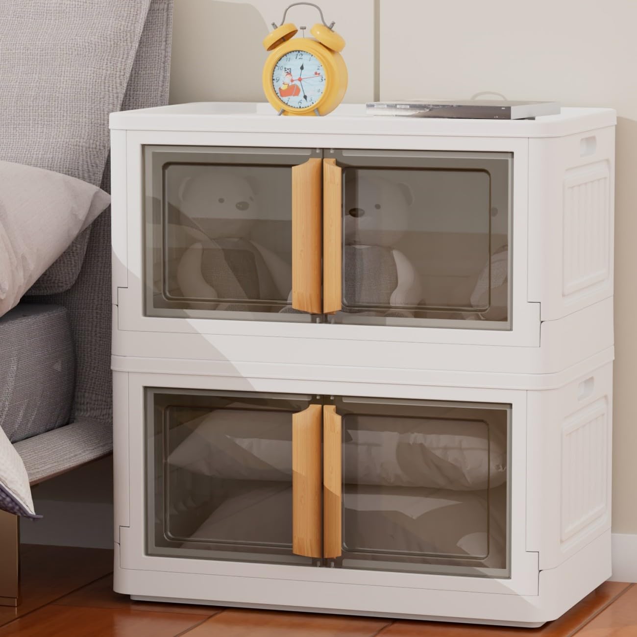 Storage Bins with Lids - 2 Packs Stackable Storage Bins,Folding Storage Box,s,Plastic Storage Bins for Closet Organizer,Collapsible Storage Bin,Dual Open Bathroom Organizer Laundry Room Organization