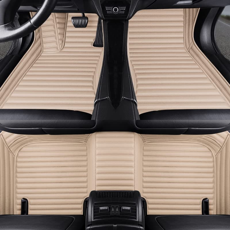 Custom Making Car Floor Mats Compatible with Audi BMW Mercedes-Benz Toyota Lexus Honda Infiniti Nissan Hyundai Kia All Models 2005-2023 (Striped Beige)