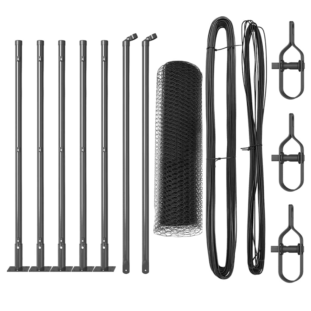 Grey Steel and PVC Fence Post 10 x 0.5 m 13 mm Mesh Outdoor Garden Security Barrier Corrosion Resistant Weatherproof Easy Assembly for Terrace Yard Enclosure