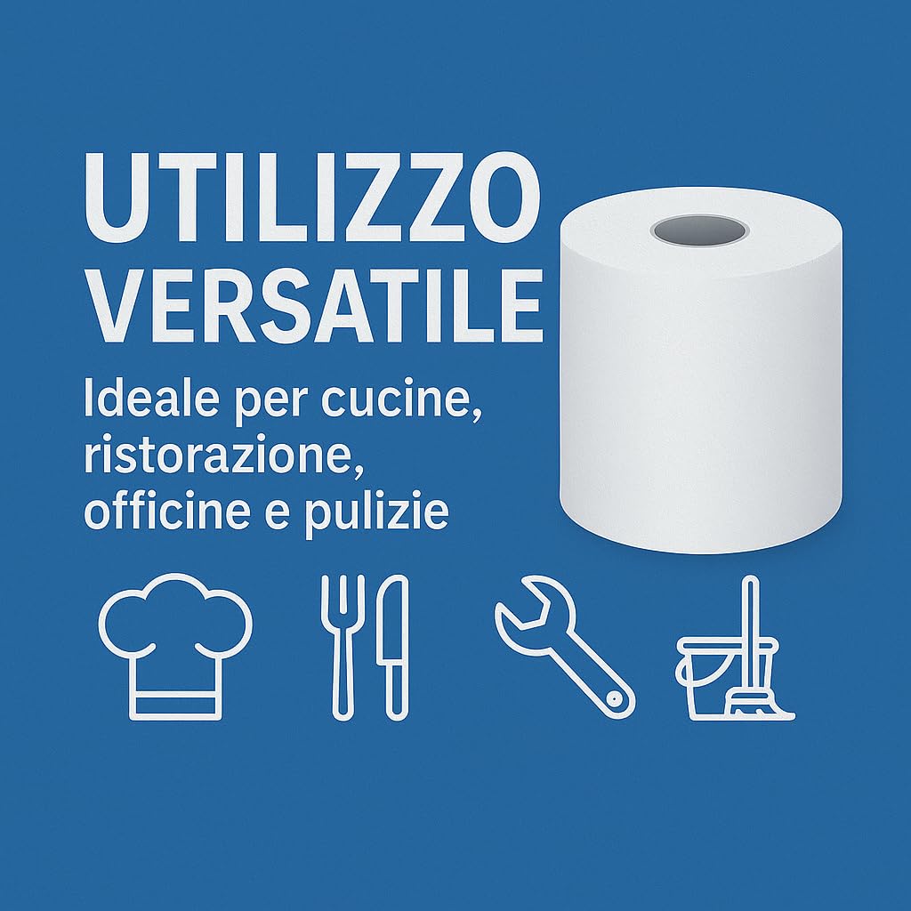 Rocard® – Maxi Carta – 8 Rotoloni Asciugatutto, Super Assorbenti, 2 Veli Pura Cellulosa con Microgoffratura, Fino a 6400 Strappi – Ideale per Uso Alimentare, Domestico e Professionale