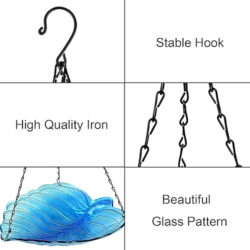 Miniatura 3 de ielevations Baño colgante para pájaros para exteriores, cuenco de vidrio, comedero de platos para pájaros silvestres para jardín, patio y patio,