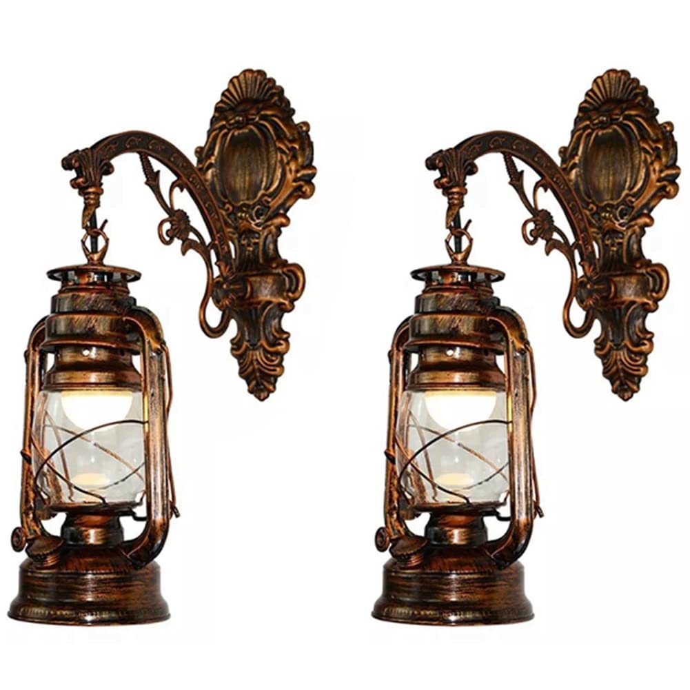 Hndhbfgrt 2X Vintage LED Wall Lamp Barn Lantern Retro Coal Oil Wall Light European Antique Style