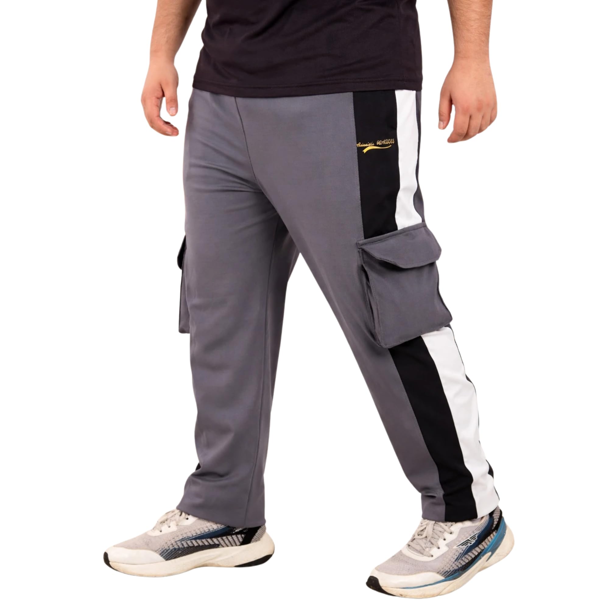 Men’s Cargo Track Pants | Stylish Contrast Panel Lower | Comfortable Regular Fit Joggers with Side Pockets | Casual Wear for Gym Walking Travel (in, Alpha, 4XL, Regular, Standard, Grey)-picture-50