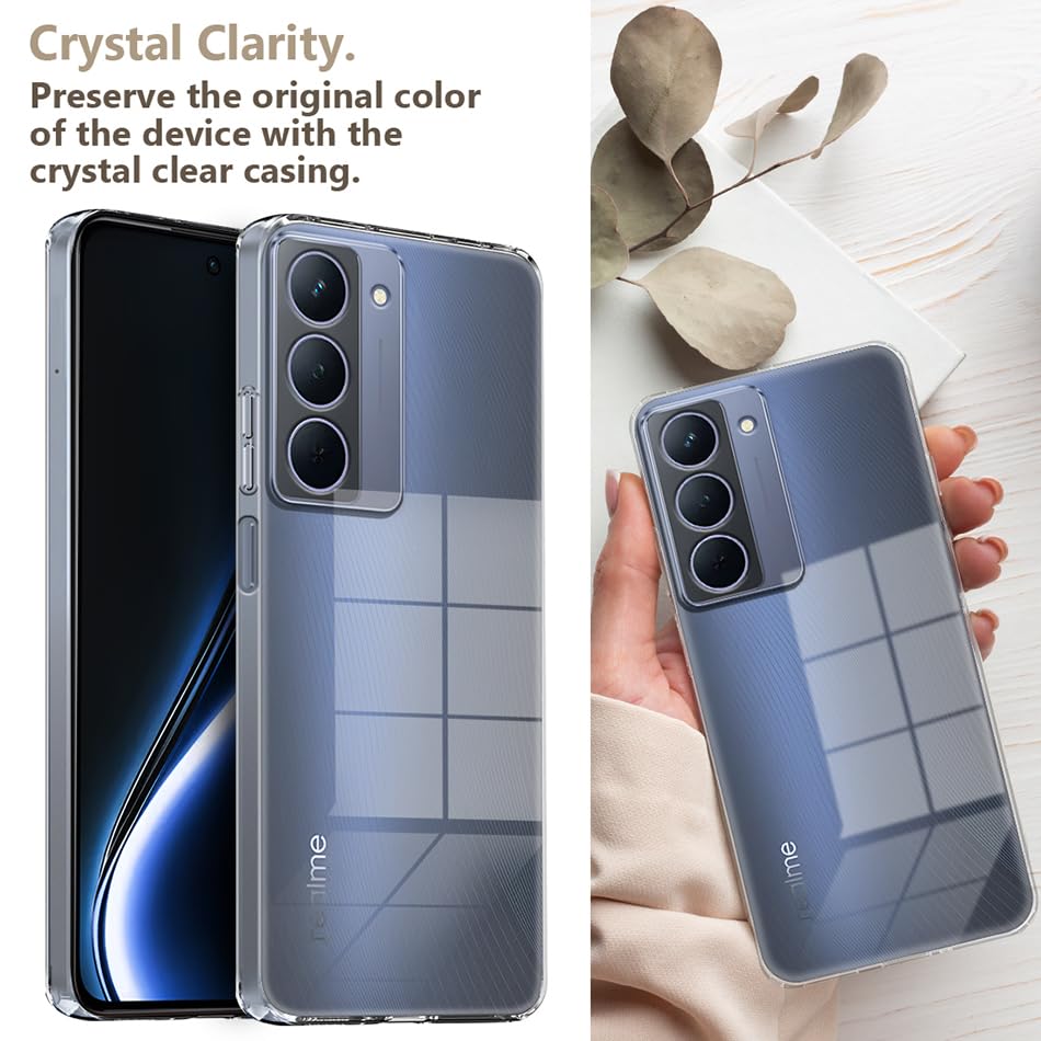 Image of Fashionury Crystal Clear Case for Realme P3x 5G / Realme 14X 5G | Yellowing Resistance | Transparent TPU Silicone | Raised Camera Lips | Slim Transparent Cover