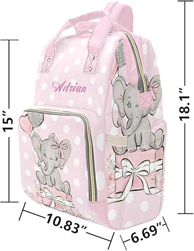 Miniatura 6 de Mochila personalizada de elefante para pañales con nombre personalizado de enfermería bolsas de bebé hombro bolsa de viaje Daypack, Personalizado 1,