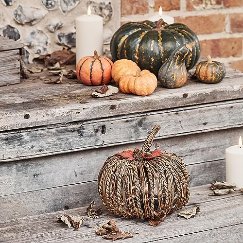 Lights4fun Rattan-Kürbis-batteriebetriebene LED-Dekoration für den Innen- und Außenbereich Halloween Deko – Ansicht 3