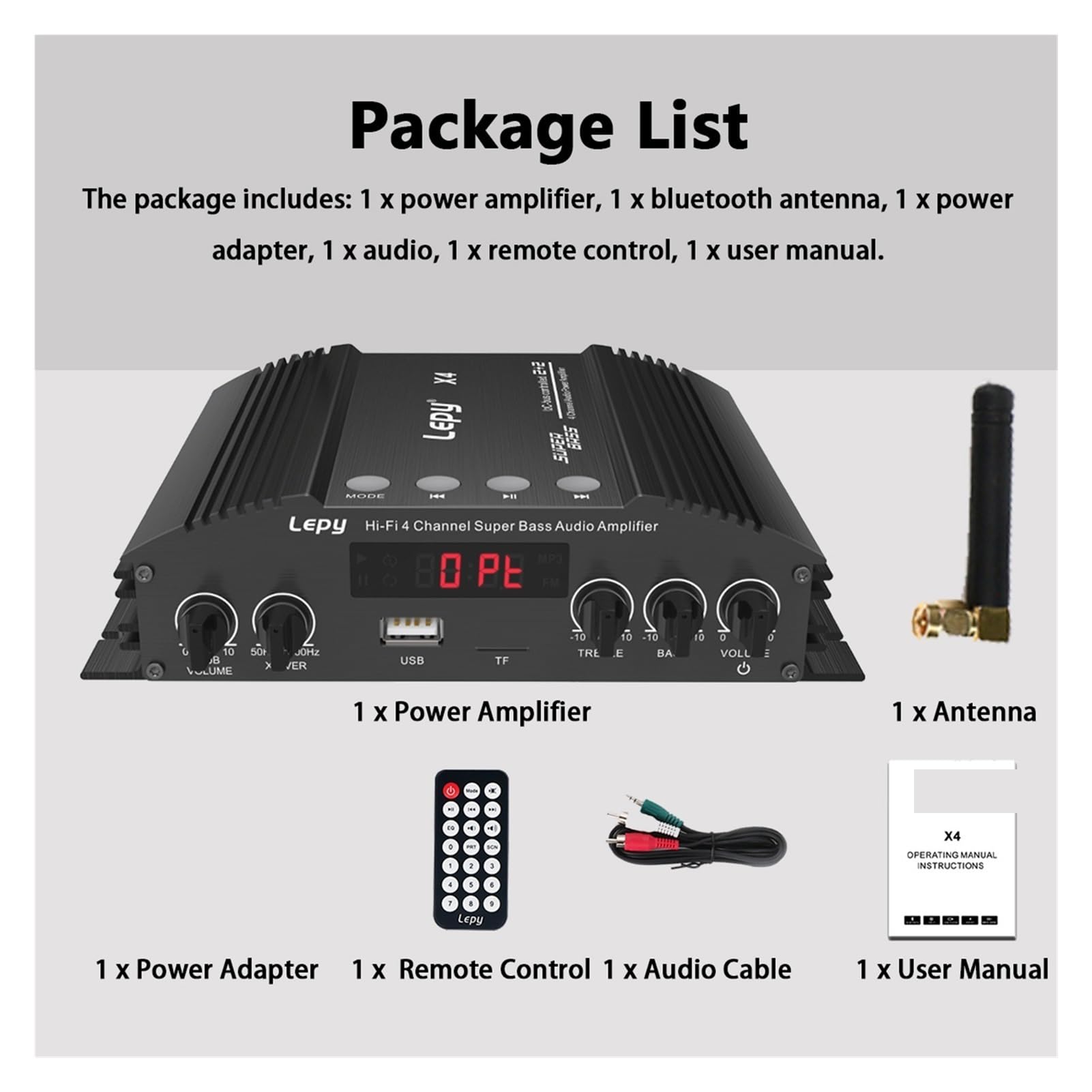 240. 0W 4CH. Samochód Audio Stereo Wzmacniacz Power Amplifier Bluetooth Home Theatre Subwoofer System Sound