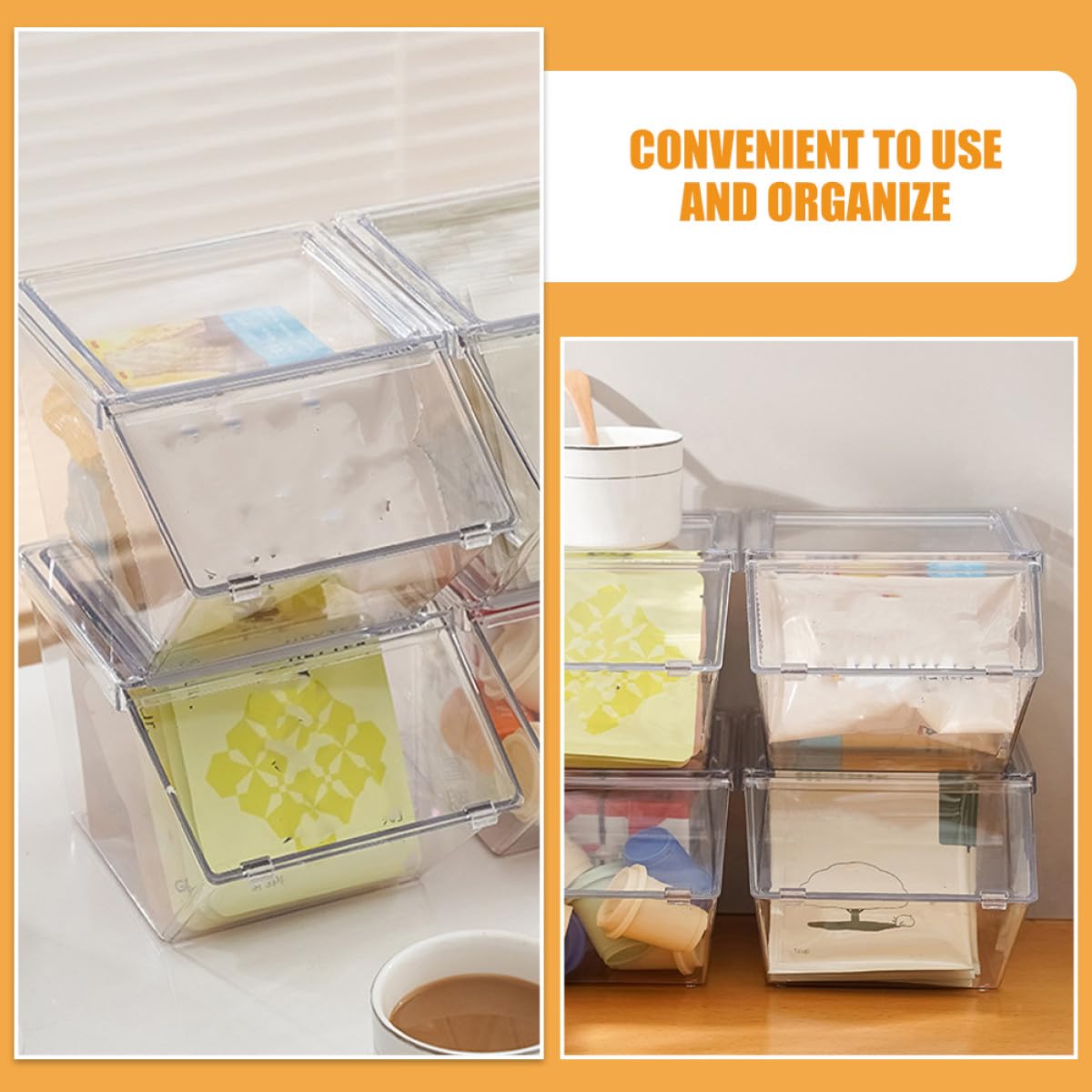 Organizador Acrílico de Sobremesa 4 Piezas para Té y Café | Superficie Lisa, Mantiene Pequeños Artículos Ordenados, Diseño Sencillo y Generoso, Aspecto Atractivo