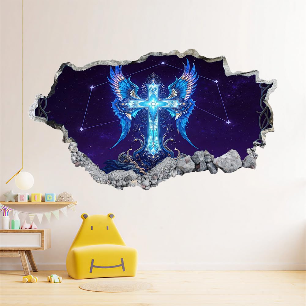3D Wandtattoo Durchbruch Wanddeko Kreuzflügel Wanddurchbruch sticker Wandbild Wandsticker Weltraum Wohnzimmer Wanddeko Wandaufkleber für Kinderzimmer Mädchen Teenager Zimmer