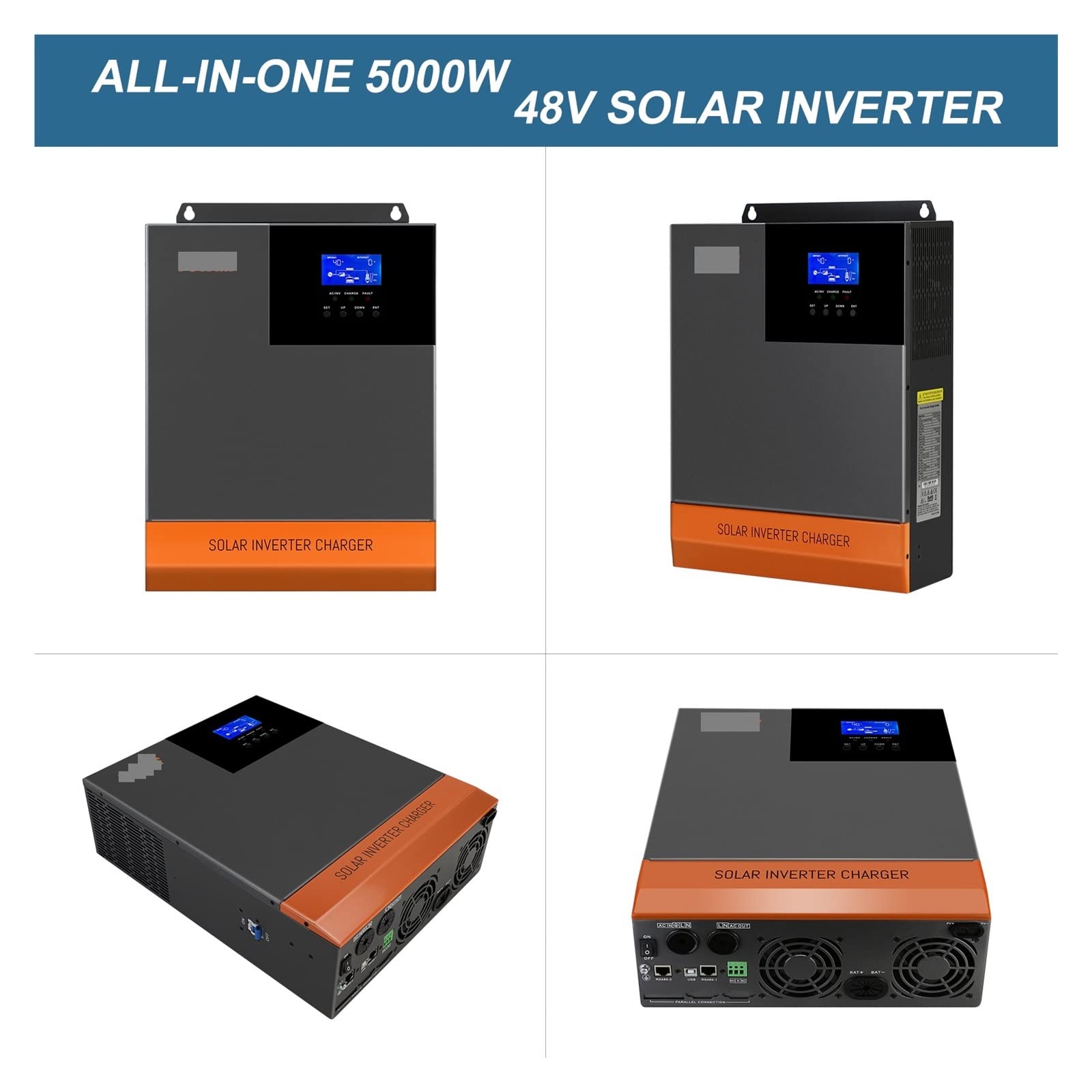 Inwerter solarny 110 V, hybrydowy, 48 V, 24 V, 5 kW, 3 kW, wbudowana ładowarka 80 A, 60 A, hybrydowy falownik sinusoidalny, 100 V do 120 V (3 kW 24 V, z Wi-Fi, 100-120 V)