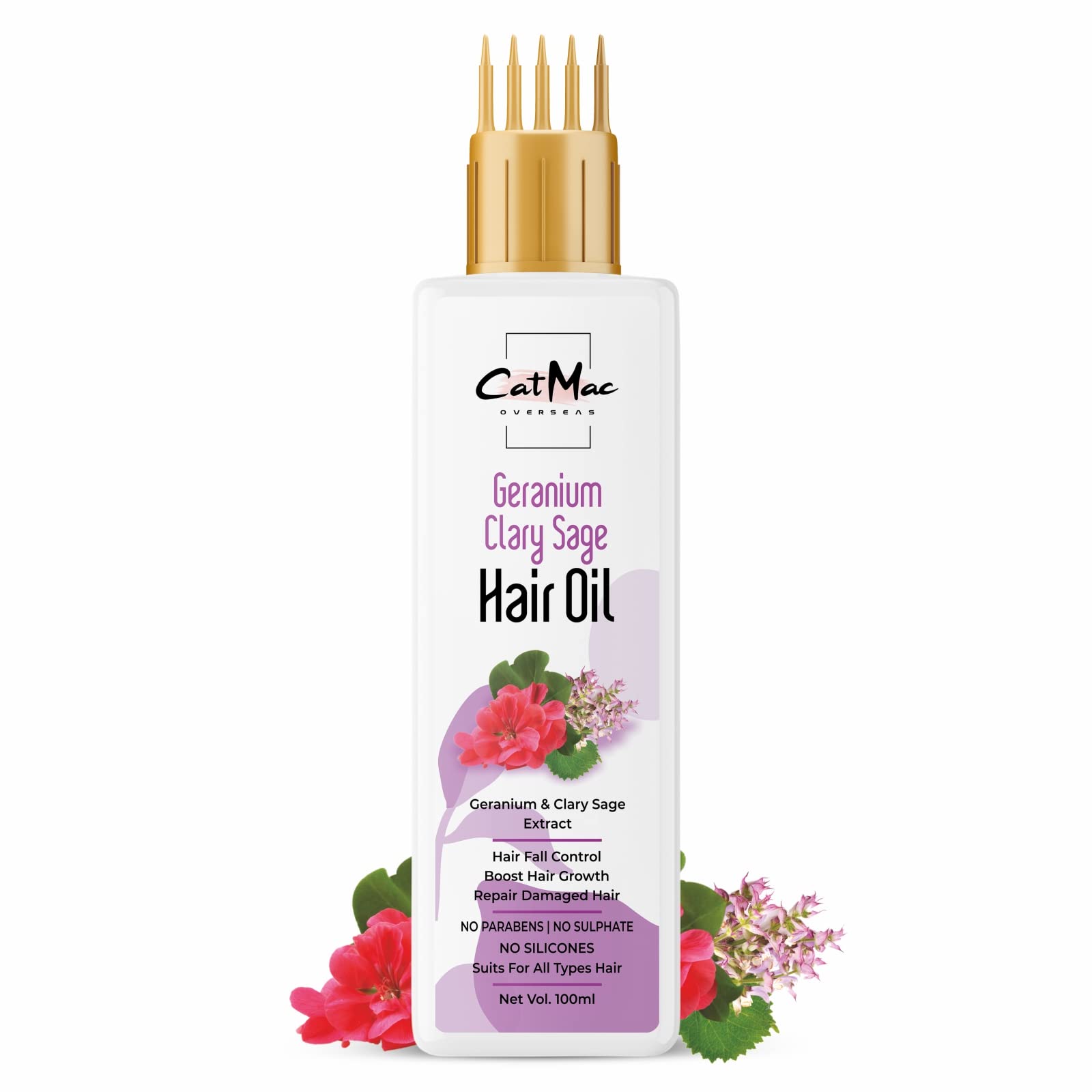 CatMac® Geranium Clary Sage Hair Oil with combo applicator suits for all Hair Types(100ml)