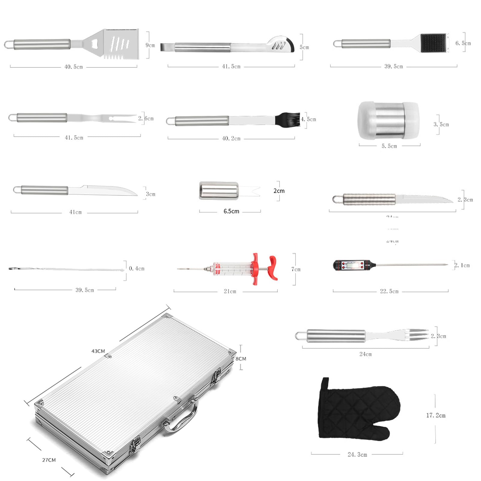 Kit Professionale BBQ con valigetta portatile set di utensili per barbecue Include: pinze per barbecue,spatola,forchetta da carne in acciaio inox Accessori per Utensili da Barbecue per Campeggio