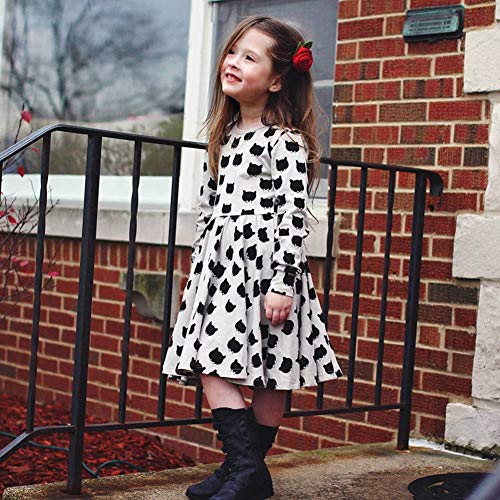 YSHtanj Vestido de Gato Negro, Suave, Transpirable, cómodo, Estampado de Gato Negro, para niños y niñas, de Manga Larga, Cuello Redondo, Vestido de Princesa, Blanco + Gris 100 cm