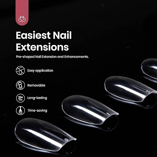 Miniatura 16 de Beetles - Kit de gel para extensión de uñas fácil de usar, 500 uñas de gel de almendra extracortas transparentes y preformadas, pegamento multiusos