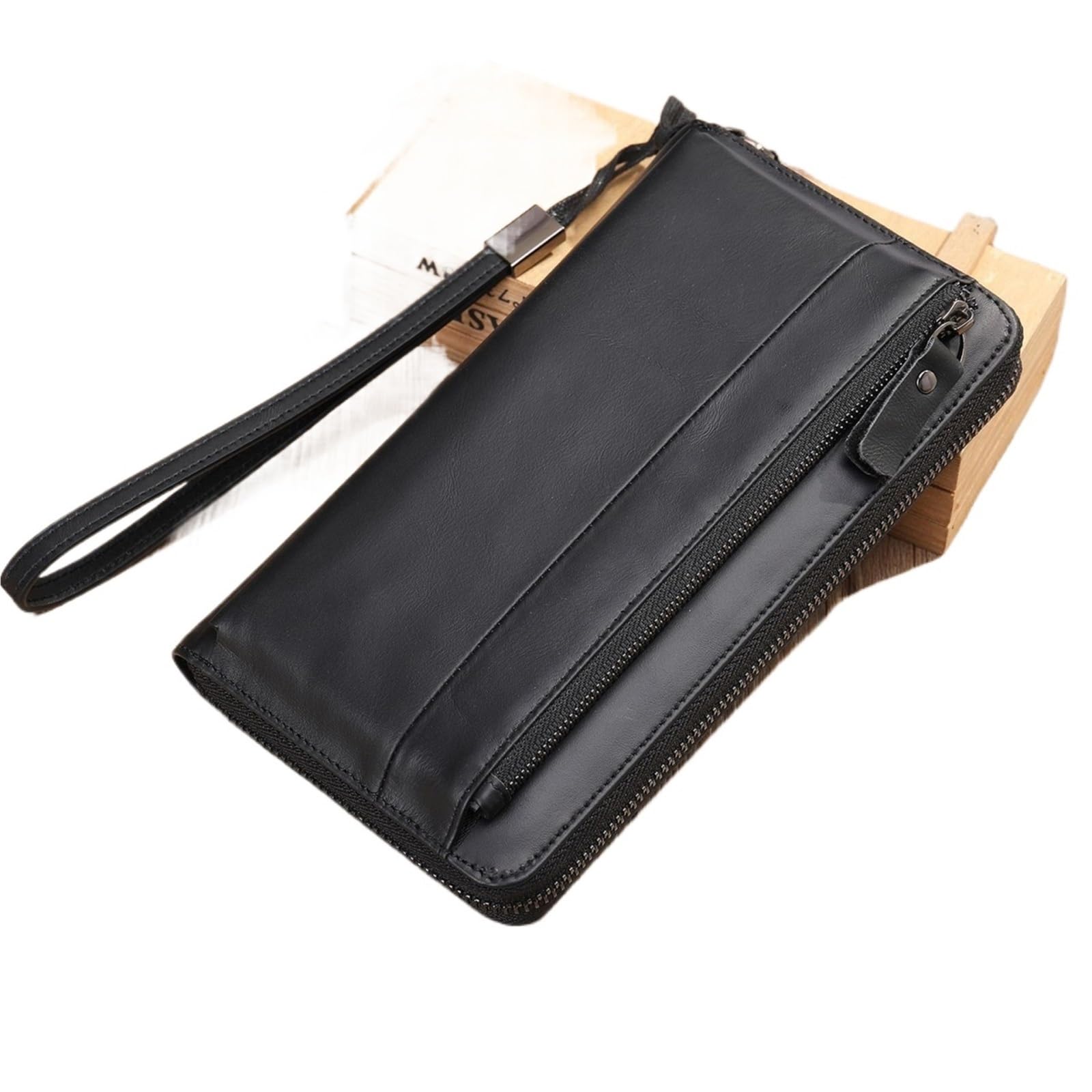 Pochette da uomo in pelle di grande capacità multi-cuccetta con strato superiore in pelle bovina