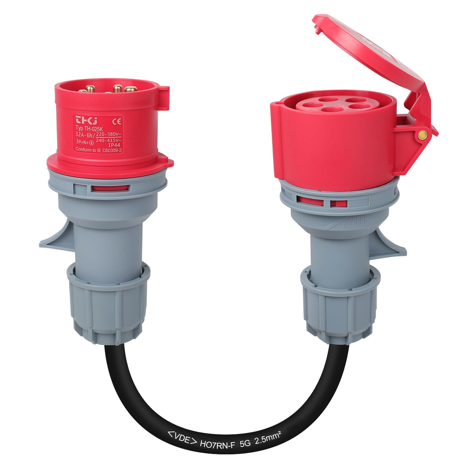 CEE Adapter 32A Stecker auf 16A Steckdose, Starkstrom Adaptermit Schutzabdeckung, 3 Phasen, 5 Polig, 50CM, Wasserdicht IP44, Geeignet für Industrie und Haushalt (32-16)