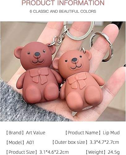 Miniatura 2 de Labiales 2 en 1 con llavero de oso, 6 lápices labiales de oso, brillo de labios de terciopelo mate en niebla, hidratante para labios, impermeable,