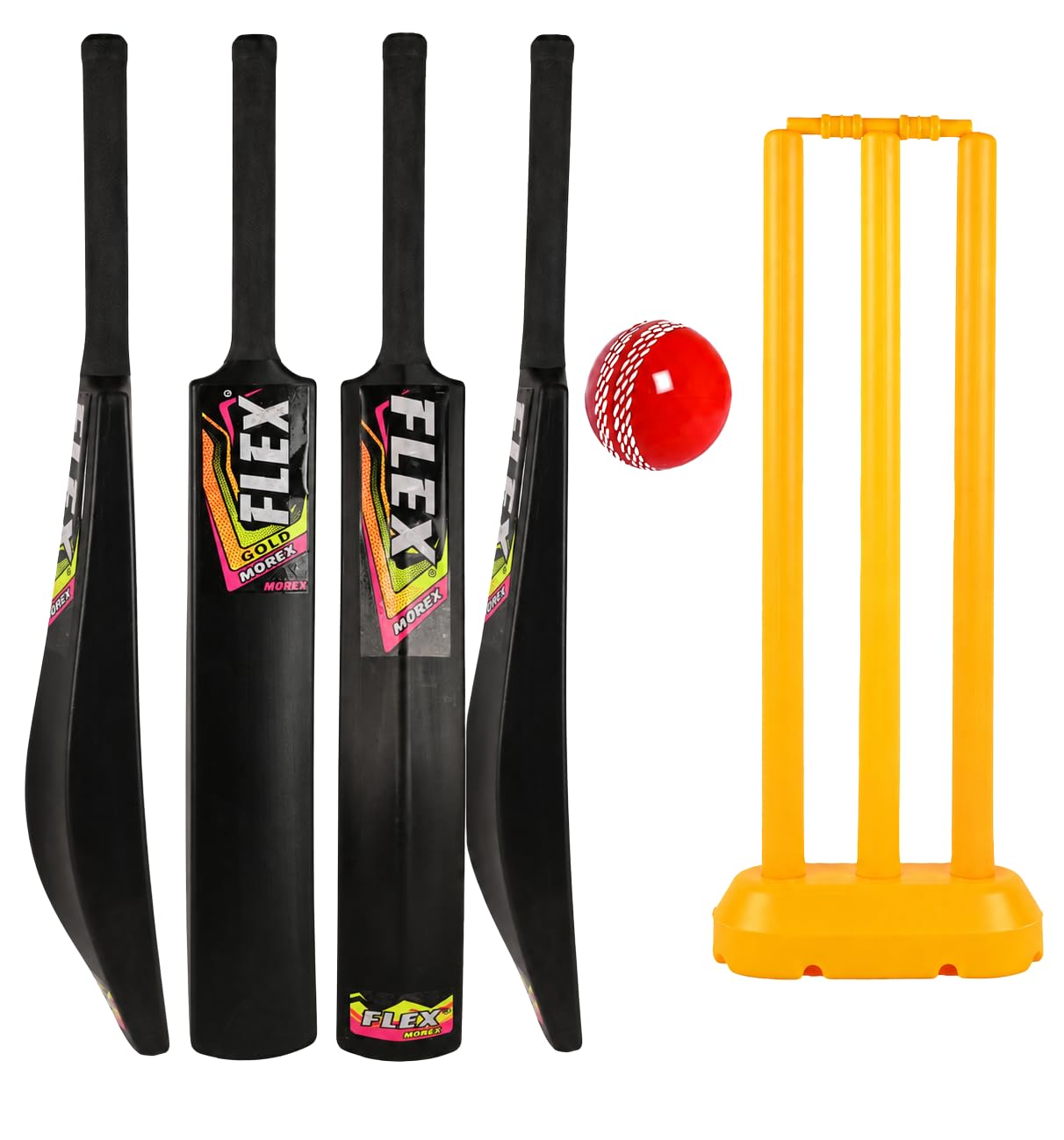 Morex Heavy Duty Premium T20 Cricket Bat with Wicket Set | Full Size Lightweight Hard Plastic Bat, 3 Stumps,2 Bails,1 Stand & 1 Ball for Kids & Adults (Black & Yellow)-image-30