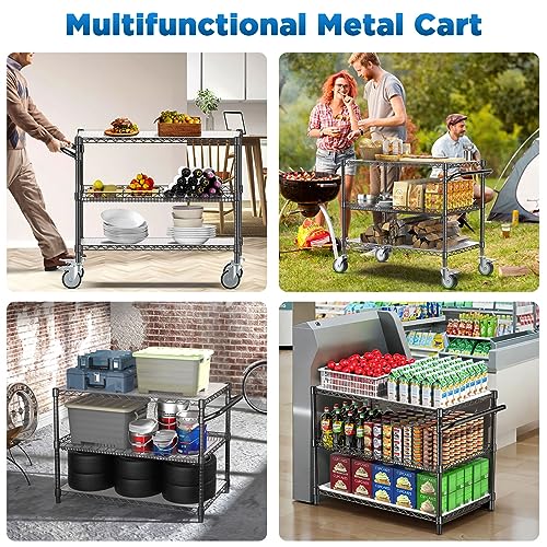 Leteuke 1120LBS Heavy Duty Rolling Utility Cart,3 Tier Rolling Carts with Wheels,NSF Commercial Grade with Handle Bar & Shelf Liners,45"x25"x39" Storage Cart for Kitchen,Restaurant,Plant Display,Black