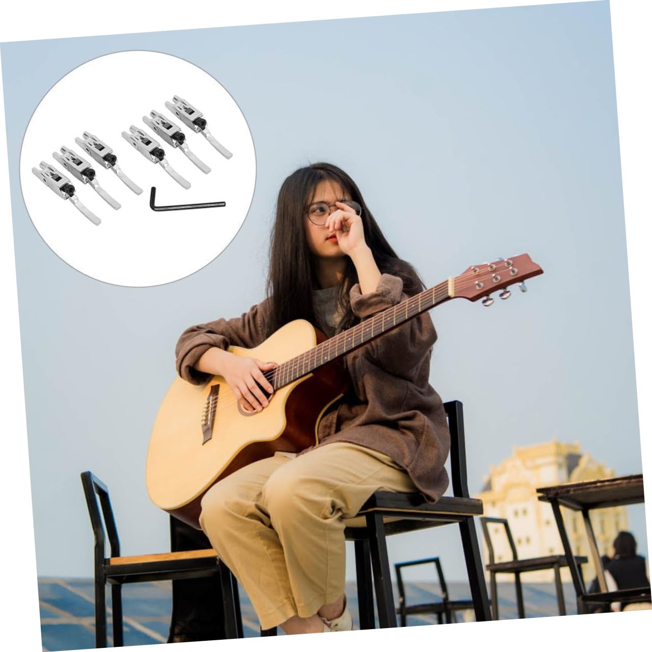 HEMOTON Vintage Set Guitar Locking Tuners Chrome Bridge Tailpiece Electric Guitar Tremolo Claw Vintage Saddle 6pc Set