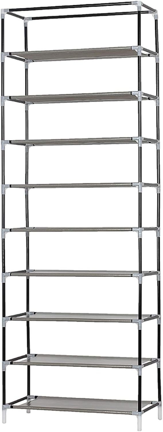 Knocbel 10 Tiers 9 Lattices Shoe Rack Dustproof Non-woven Fabric Closet with Side Pocket Storage Cabinet Organizer, 22.83" W x 11.4" D x 63" H, Gray