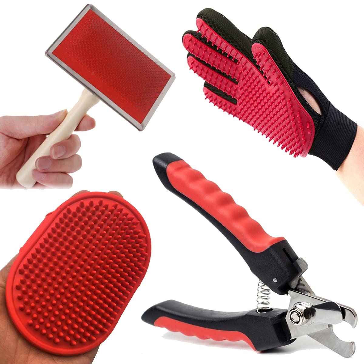 Woofy Dog Grooming Kit - Dog Nail Clippers + Pet Bath Brush Grooming Comb with Adjustable Ring + Pet Wood Handle Slicker Brush + Pet Grooming Glove for Dog, Puppy, Cat and Kitten - 4 in 1 Dog Combo (B09J1F9SYQ) Amazon Price History, Amazon Price Tracker