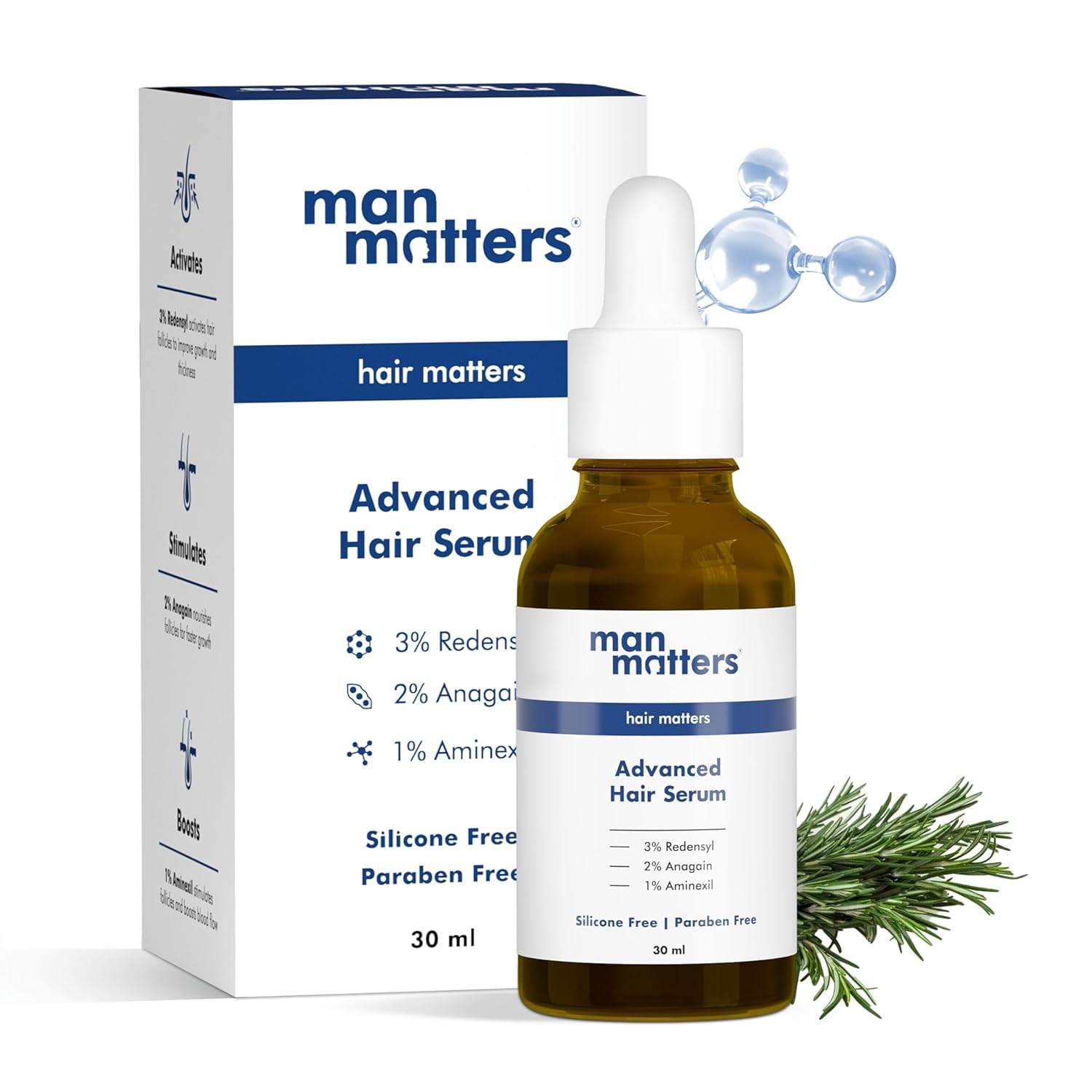 Man Matters Advanced Hair Growth Serum 30ml | With 23% actives (3% Redensyl, 2% Anagain & 1% Aminexil, Rosemary Leaf Extract) | Reactivates Hair Cells, Improves Hair Density & Promotes Hair Growth-image-44