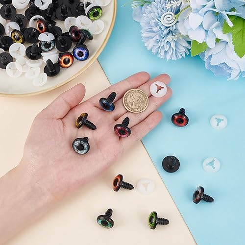 Miniatura 3 de PH PandaHall 40 juegos (20 pares) de ojo de seguridad de 0.71 pulgadas (0.709 in), ojo de dragón de 10 colores, ojos de animales de peluche con