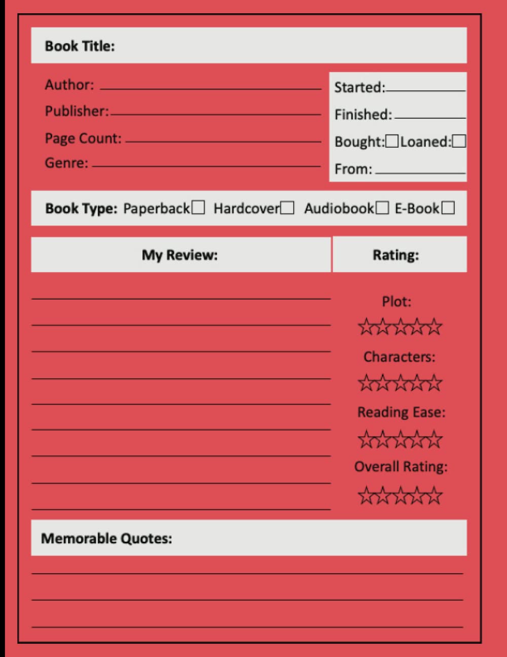Reading Logbook: A Basic Book Reviews Journal Perfect For You To Write Your Opinion And Your Favorite Quotes