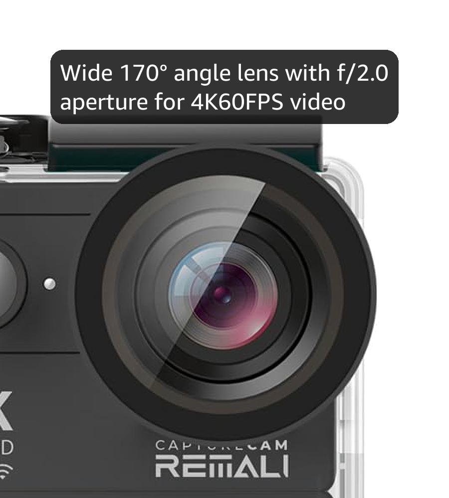 REMALI CaptureCam 4K60FPS Waterproof Action Camera 21-Piece Complete Kit and 3 Batteries — Amazing Family Sports Camera That Captures Best Moments — Great for Baseball, Fishing & Travel Adventures