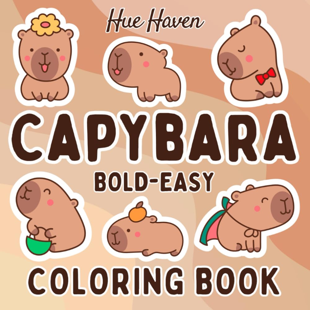 Capybara: Bold and Easy Coloring Book for Kids and Adults, Simple Stress Relief Cute Capybaras Designs.
