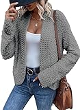 Dokotoo Gray Sweater for Women 2024 Fashion Loose Casual Fall Thick Long Sleeve Open Front Long Chunky Cable Knit Cardigan Sweater Winter Outerwear Coat Small