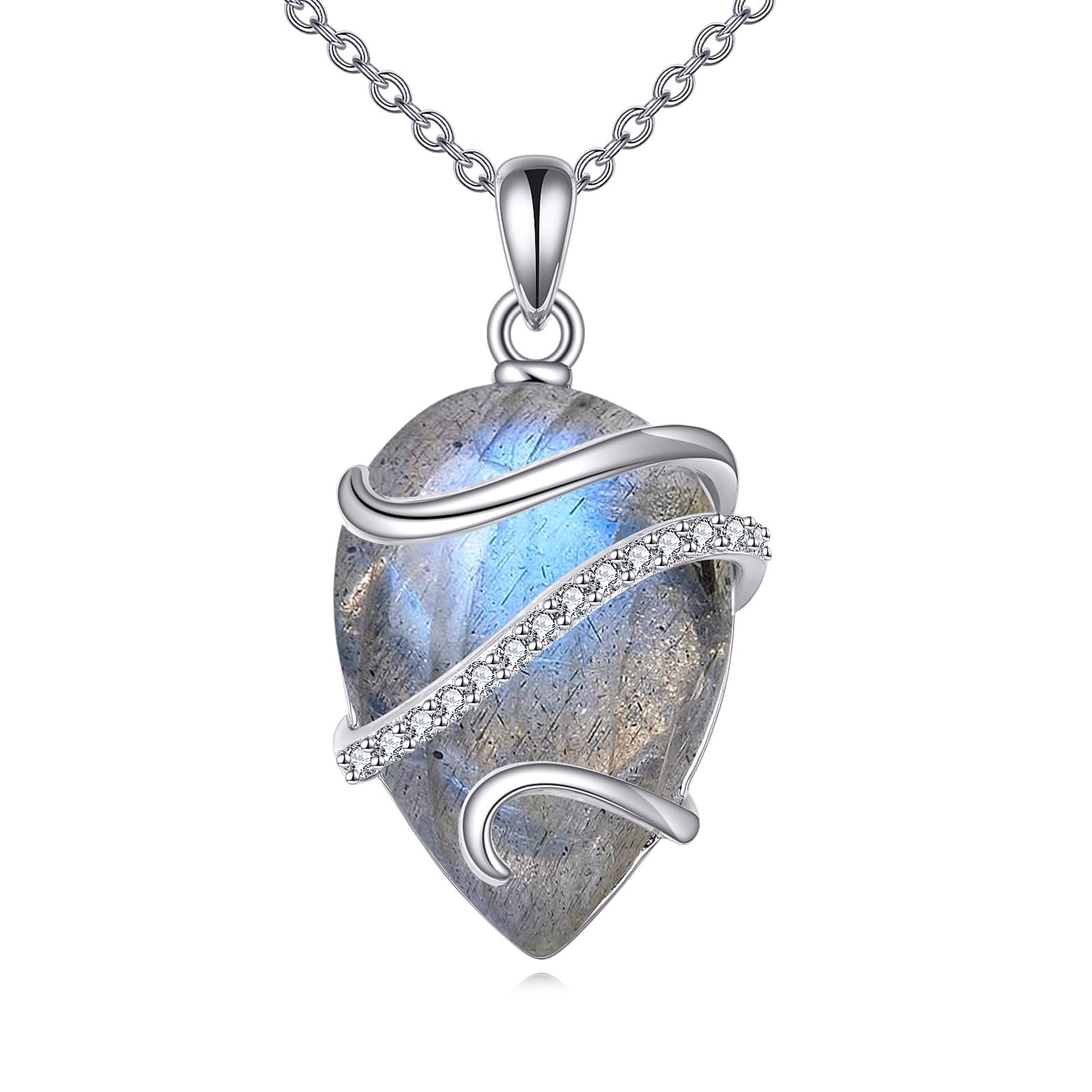 POPLYKE Labradorit/Larimar/Lapis Lazuli/Türkis/Opal/Moonstone Halskette für Frauen Sterling Silber Teardrop Halskette Schmuck Geschenk für Frauen