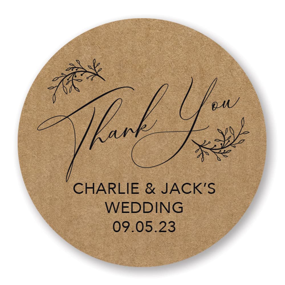 Personalised 'Thank You' Favour Stickers for Wedding/Baby Shower/Hen Party/Birthday in Brown or White (37mm (35 per Sheet), White)