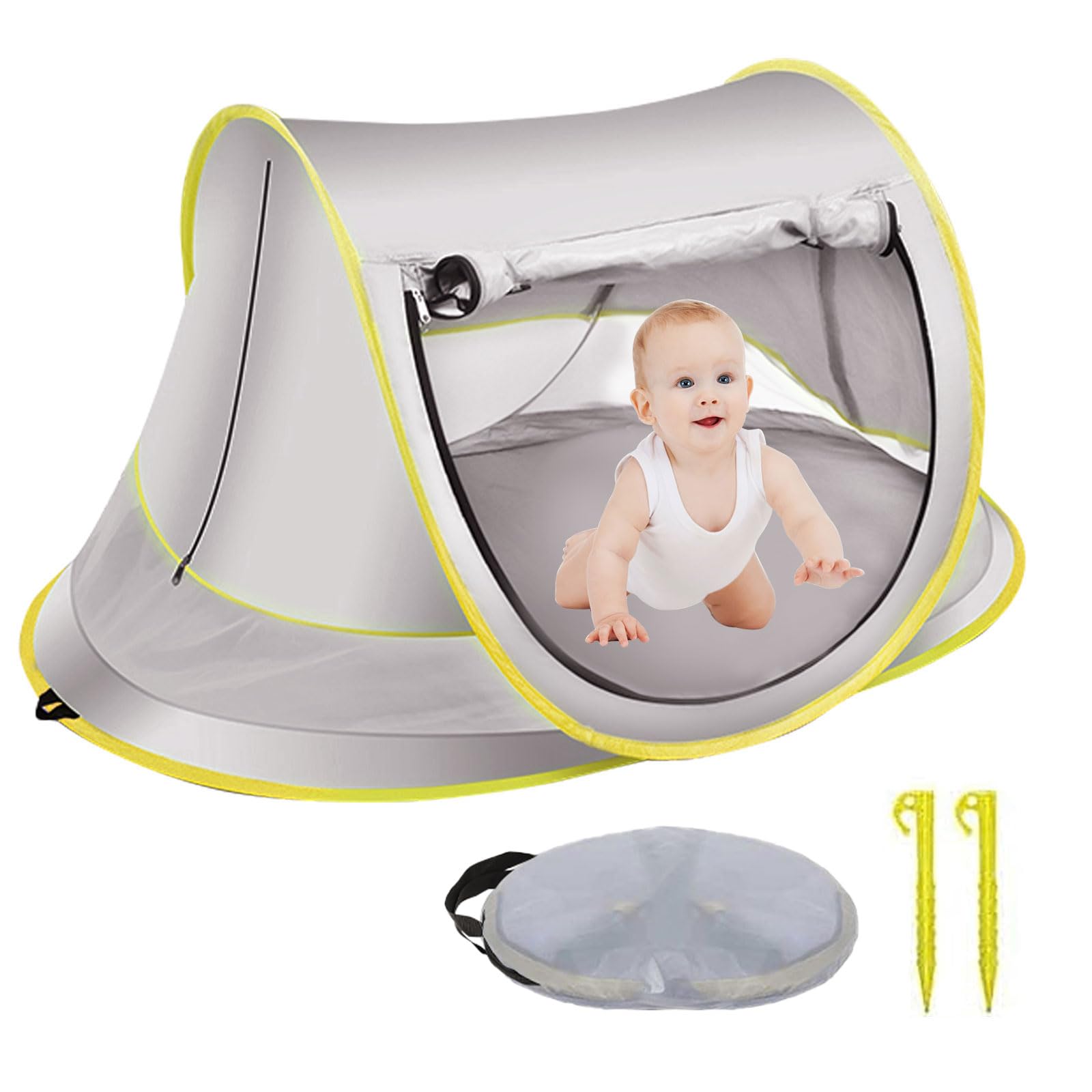 Tenda Pop-Up da Spiaggia, Parasole Portatile, Protezione UV UPF 50, da Piscina con Zanzariera, da Viaggio (Grigio, Max)