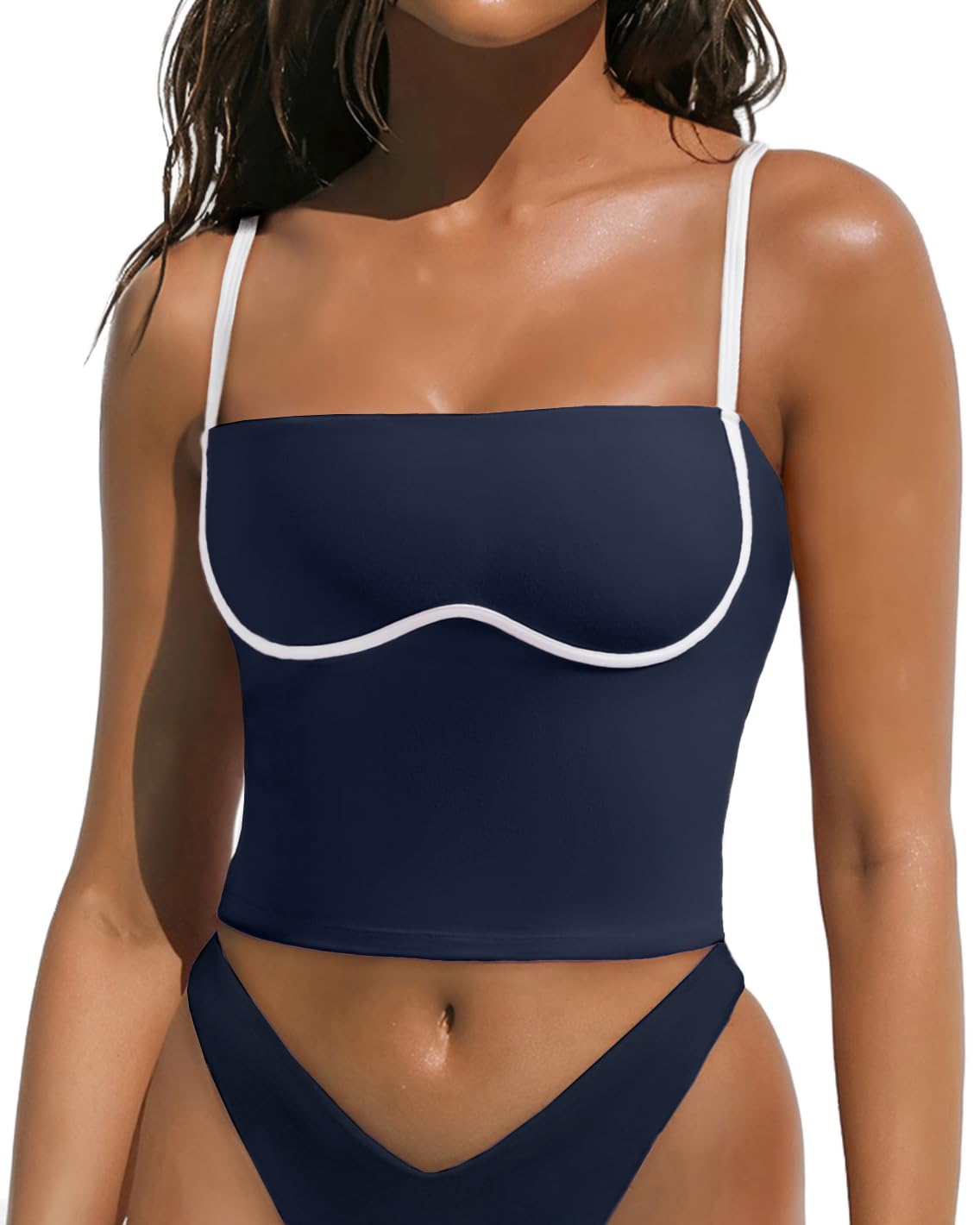 OMKAGI Womens Workout Tank Tops Adjustable Strap Longline Sports Bra Padded Sleeveless Top