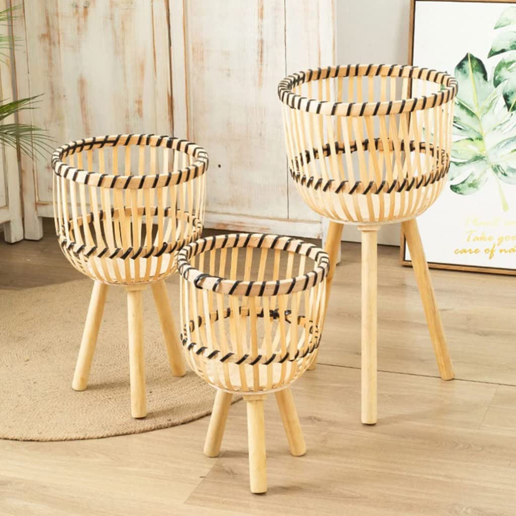 Support de Plante tissé en rotin Pot de Plante en rotin sur Pieds en Bois Pot de Fleurs en Osier Grand Porte-Plante Porte-Fleur Riser Plante Présentoir for la Maison (Size : L)