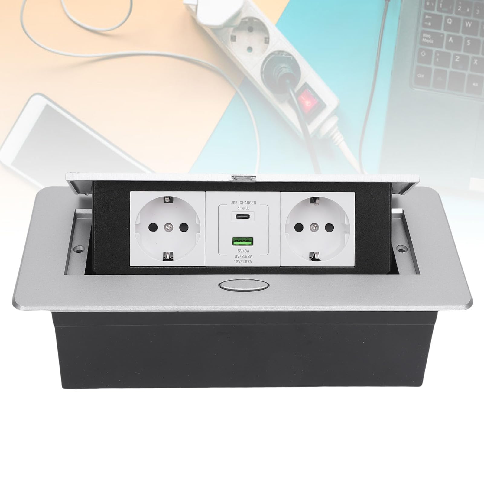 Elektryczne Gniazdko Wyskakujące na Podłodze 4000W 16A, Wpuszczane Gniazdo z Gniazdem na Blat, Wysuwane Gniazdo z ładowarką USB 20W, do Biurowego Domu