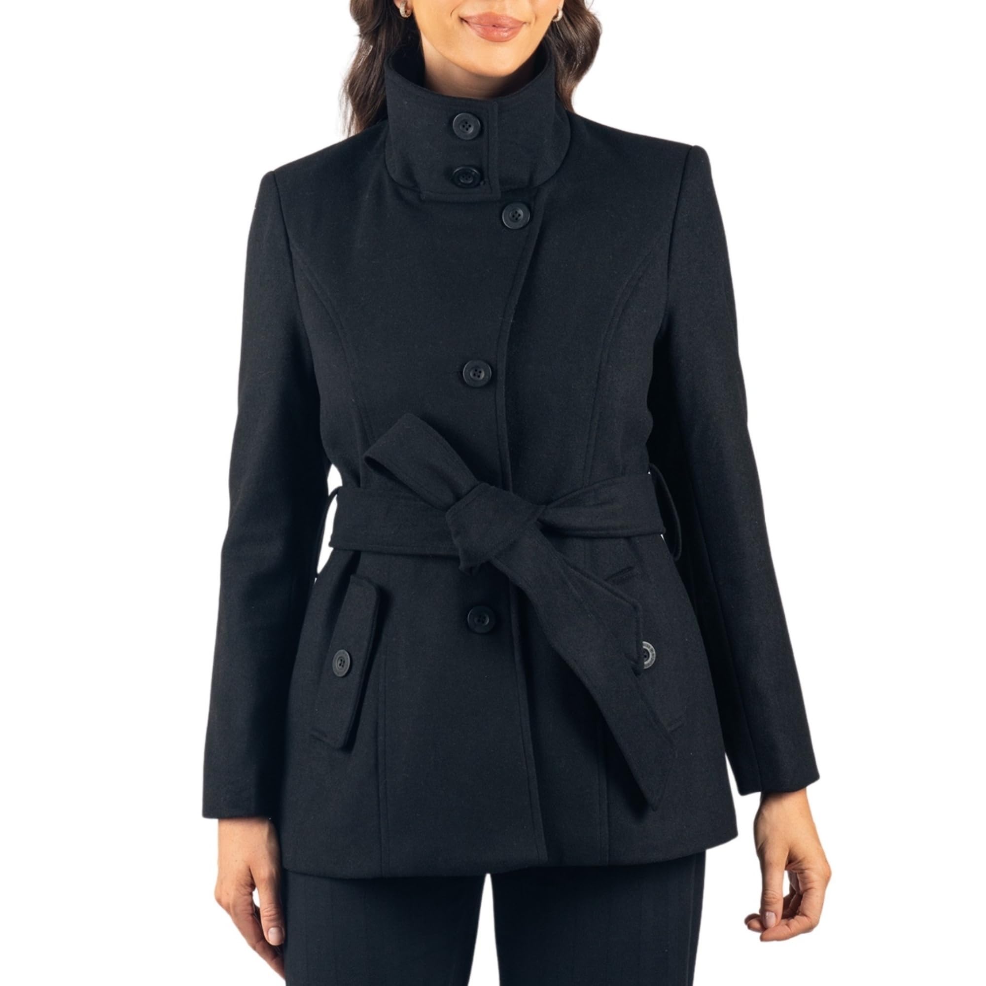 alpine swiss Bella Abrigo de lana para mujer Chaqueta con botones Chaqueta con cinturón