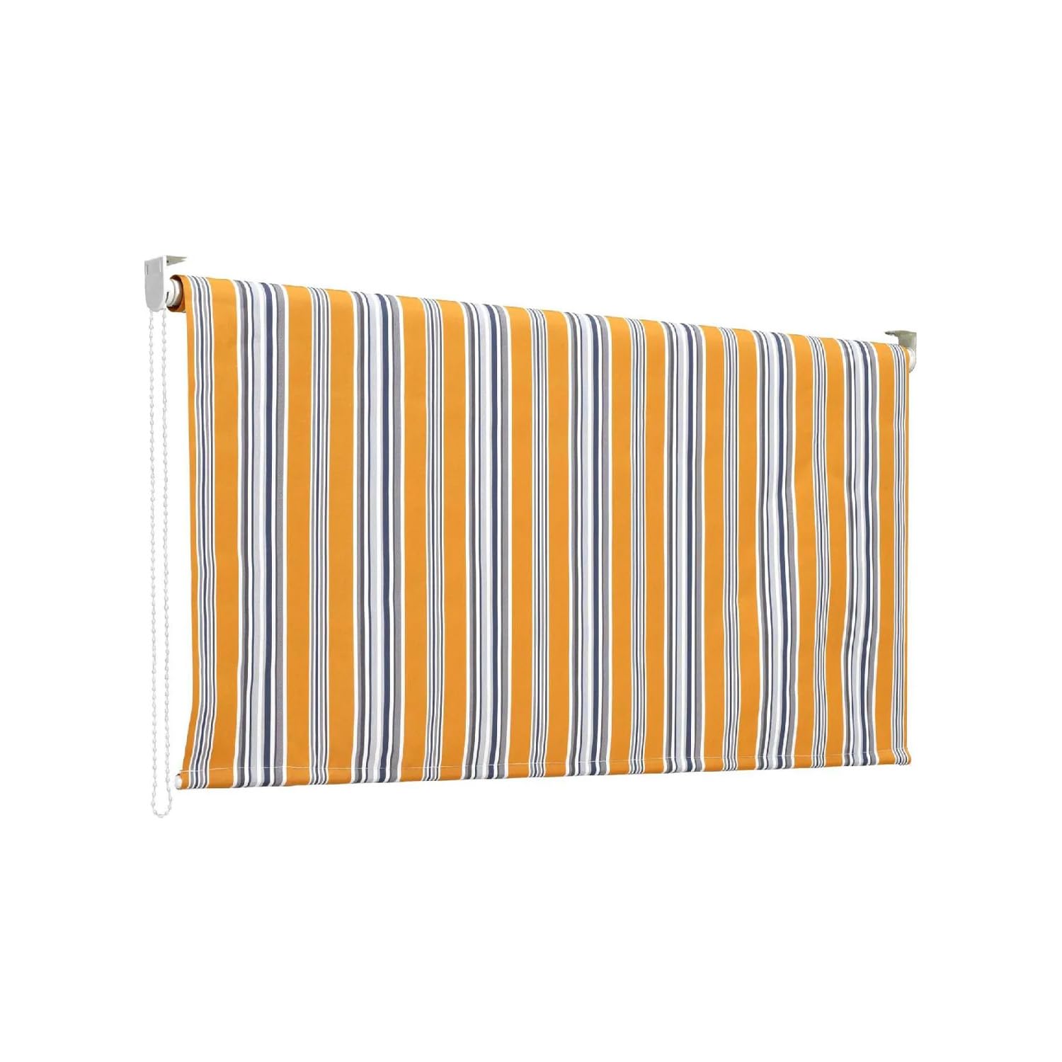 Tenda da Sole a Caduta 150x250 cm con Rullo in Alluminio, Parasole Esterno a Righe Gialle, Attacco Soffitto Incluso