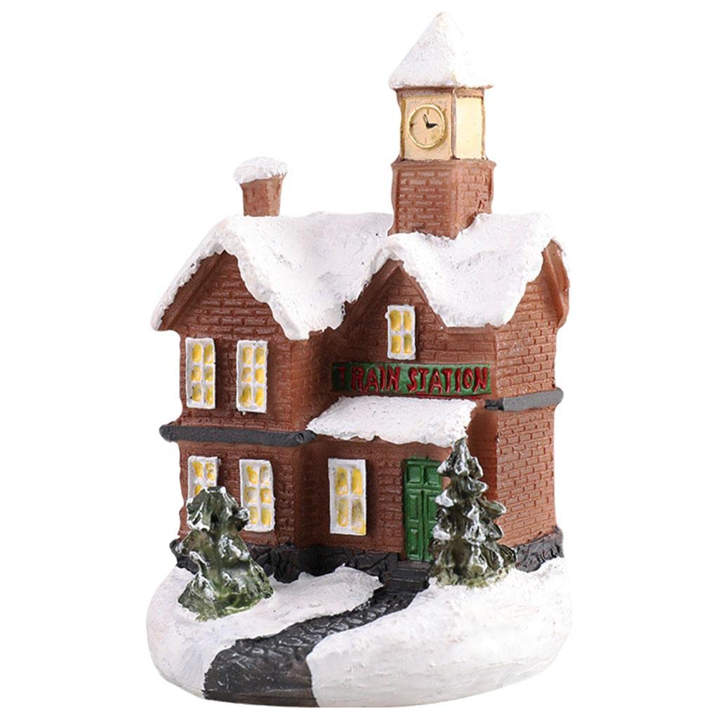 ATORSE® Resin Christmas Scene Snow House Led Village Set Desktop Decoration Gift A