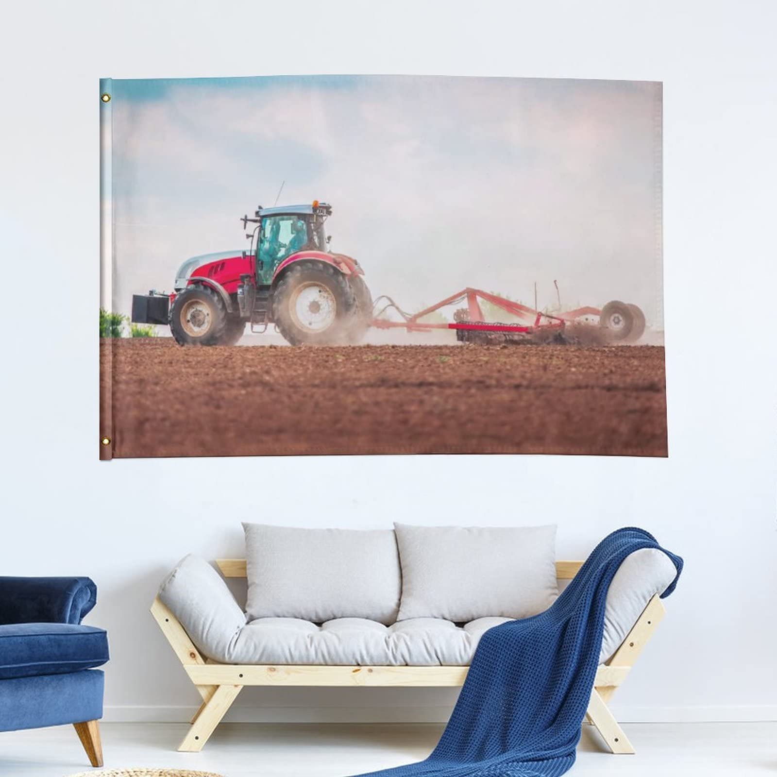 Drapeau De Jardin Tracteur Agricole 120x180cm – Bannière Extérieure – Motif Semis