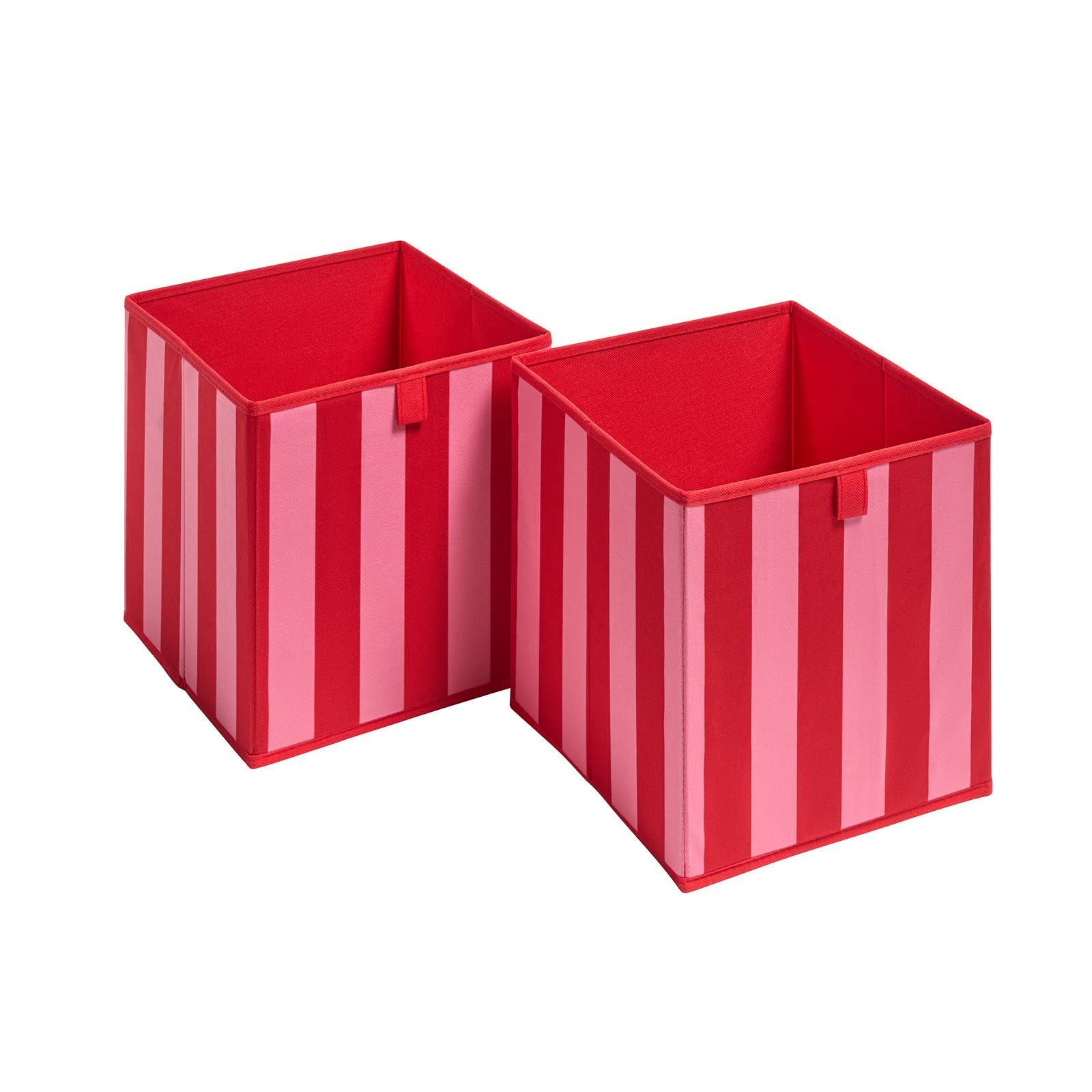 OHS Set of 2 Stripe Storage Cubes Home Organiser Toys Clothing Bathroom Pop Up Foldable Collapsible Cube Storage Boxes Space Saving Shelves Organiser Cube Boxes, Red/Pink
