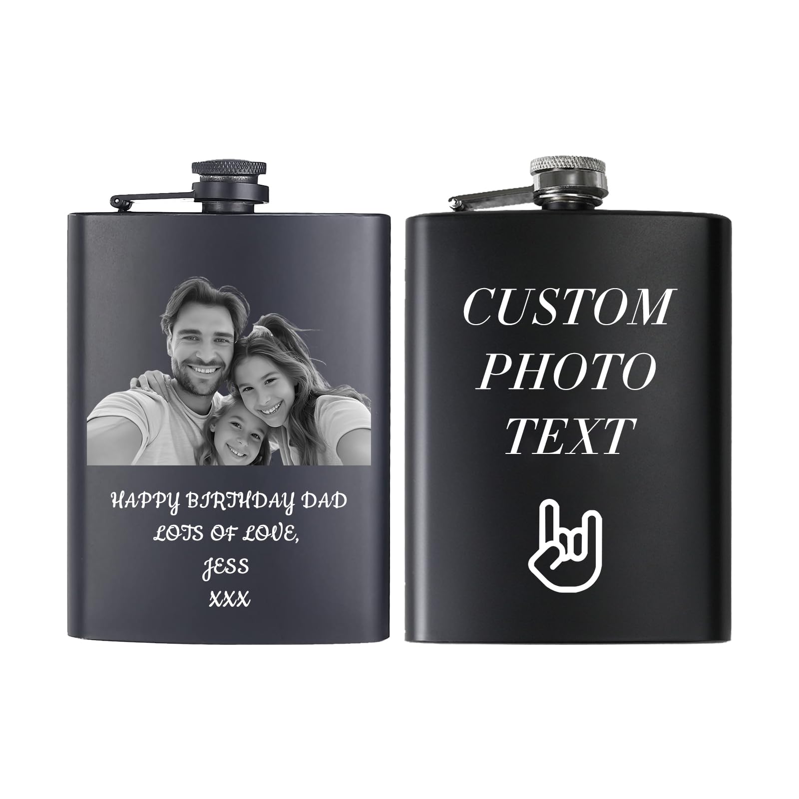 Personalised Hip Flask for Men Women Custom Flask Alcohol with Engraved Photo Text Whiskey Flasks Gifts for Dad Grandpa Him Husband Groomsman Fathers Day Christmas (Personalized Photos)
