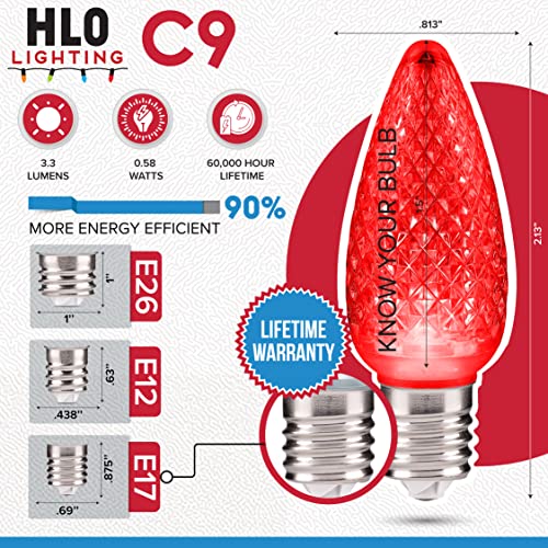 Holiday Lighting Outlet Faceted C9 Christmas Lights | Red Led Light Bulbs Holiday Decoration | Warm Christmas Decor For Indoor & Outdoor Use | 3 Smd Leds In Each Light Bulb | Set Of 500 #TOP2