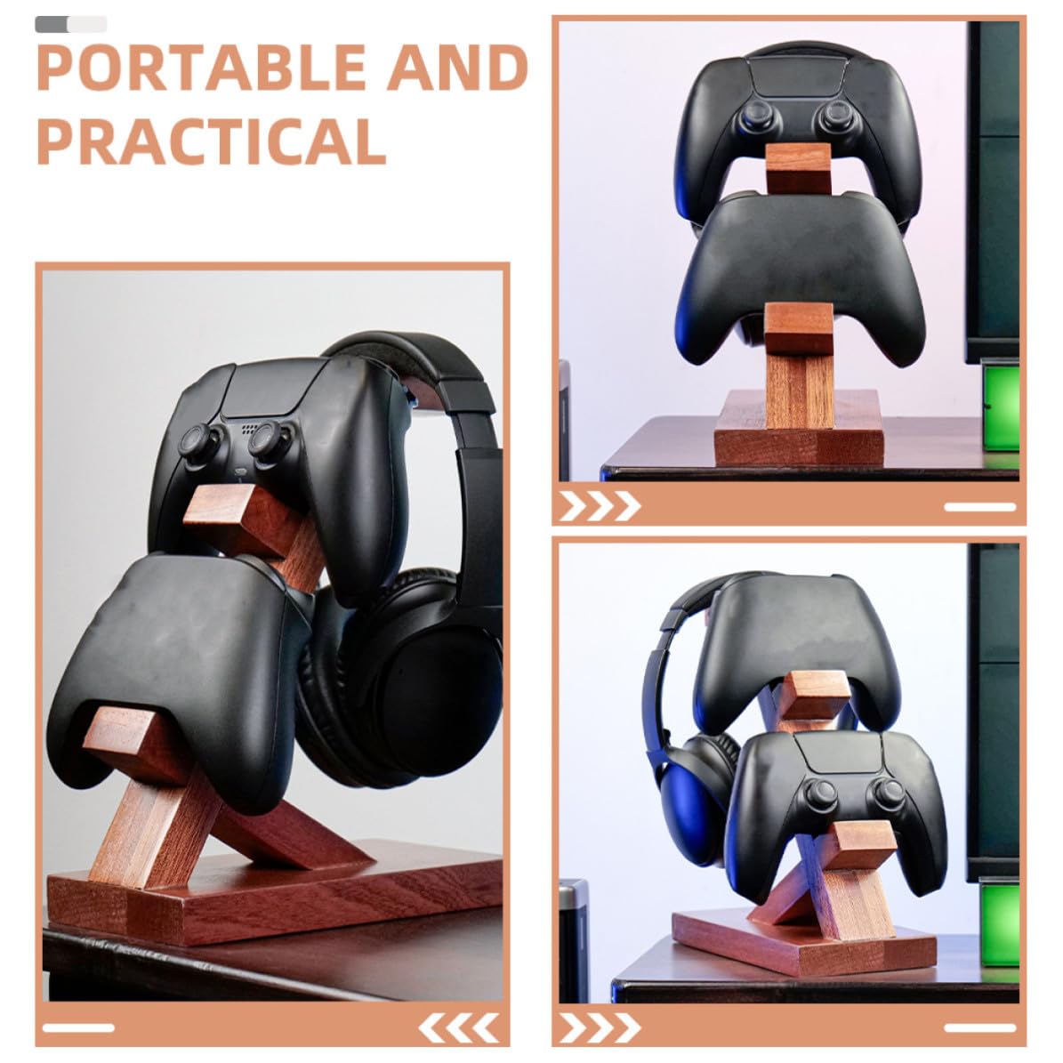 Alipis Soporte para Auriculares y Controlador de Juegos Marrón de Madera Portátil Diseño Simple para Exhibición y Almacenamiento en Área de Entretenimiento Gaming